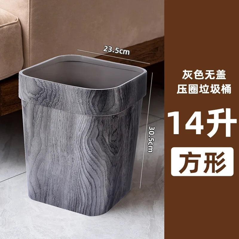 Square Wood Grain Garbage Bin Household Plastic Uncovered Office Bathroom Livingroom Kitchen 12L Dustbin Waste Basket Trash Can - Pacisia