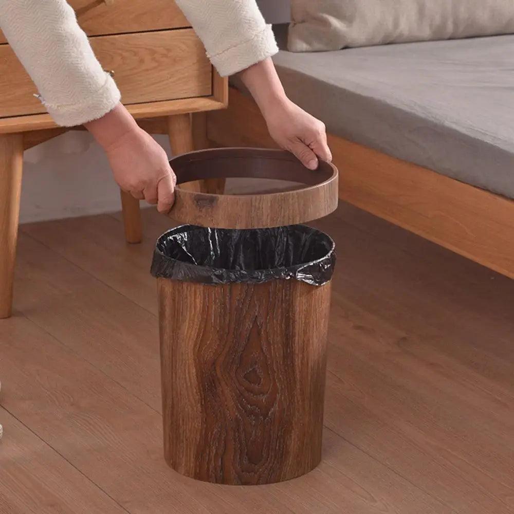 Retro Wood Grain Trash Can Living Room Waste Basket Creative Office Toilet Paper Basket Bathroom Bedroom Supplies - Pacisia