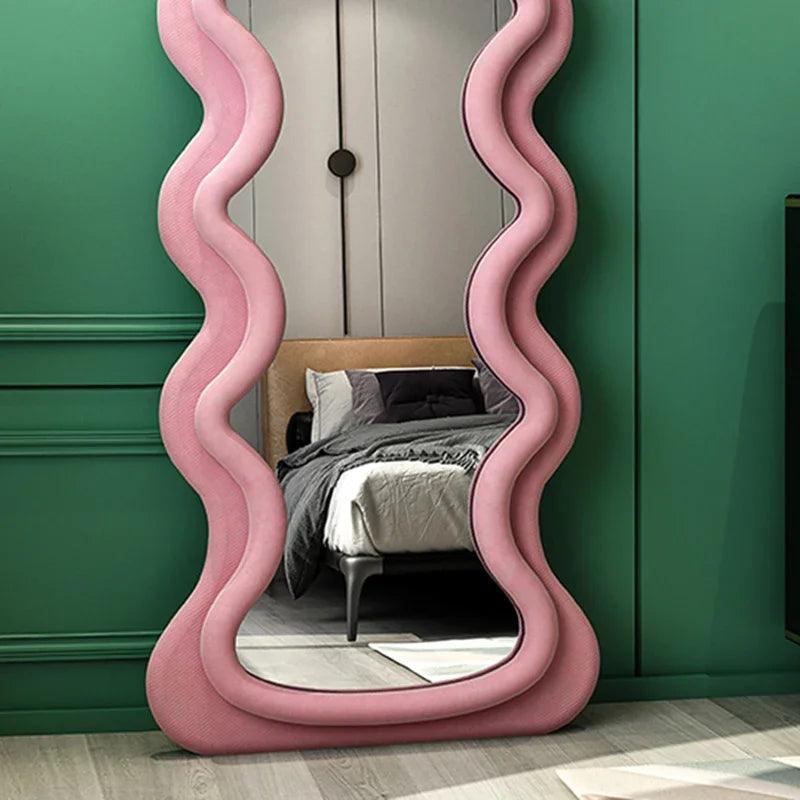 Bedroom Child Mirror Pink Irregular Large Floor Mirror Wavy Aesthetic Espejos Grandes De Cuerpo Entero Home Decorating Items - Pacisia