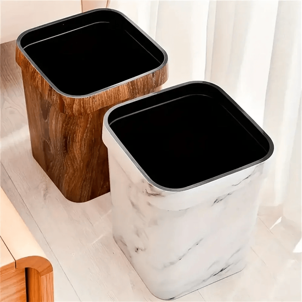 Square Large Capacity Trash Can Mimetic Wood Grain Toilet Paper Basket Household Retro Waste Bins - Pacisia