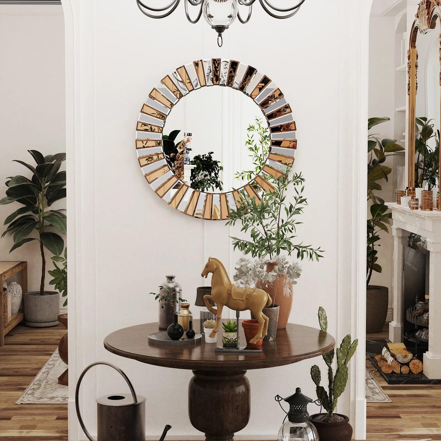 Decorative Mirrors Round Sunburst Wall Mirror Beveled Edge Glass Bathroom Vanity Mirror Hanging Accent Mirrors for Living Room - Pacisia