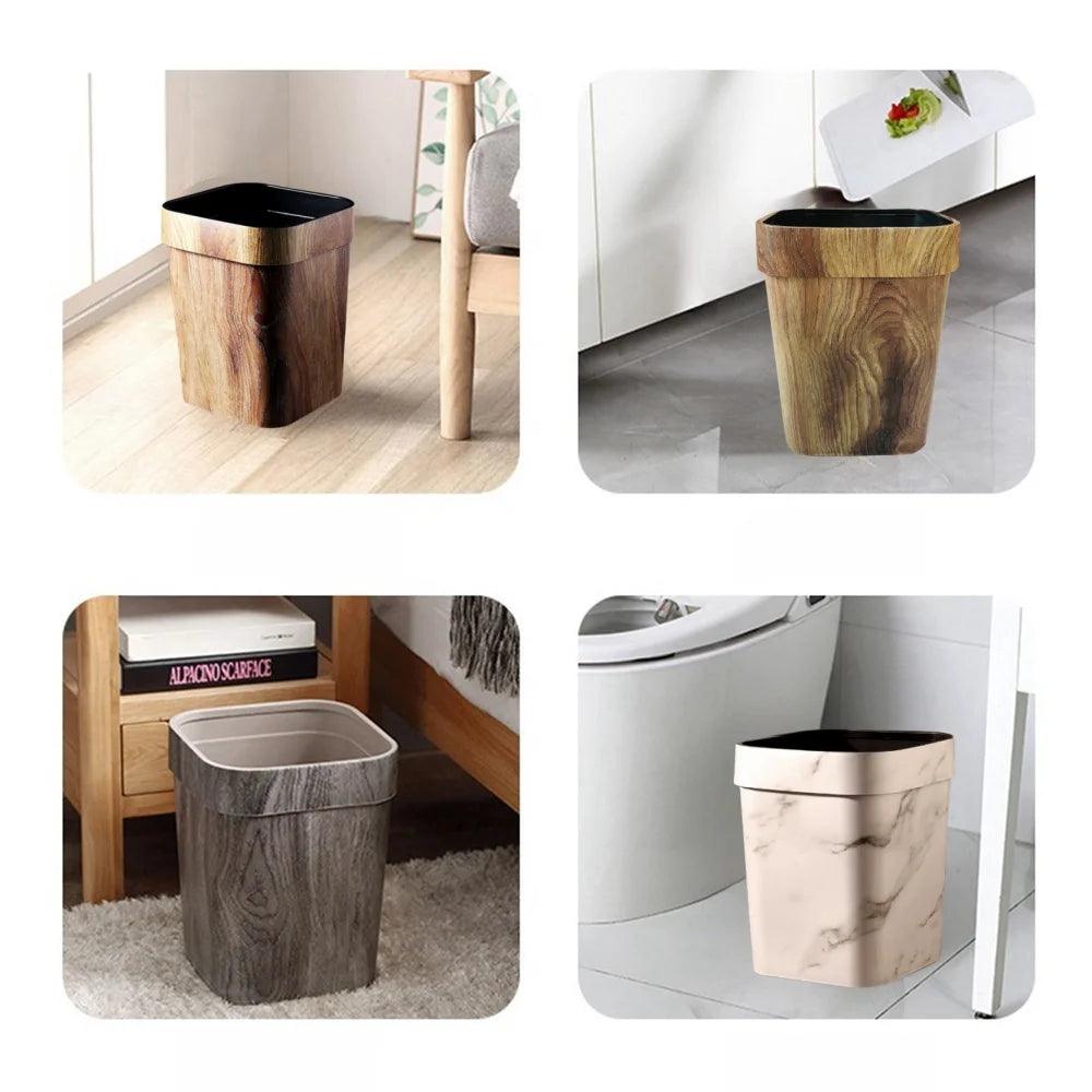 Square Large Capacity Trash Can Mimetic Wood Grain Toilet Paper Basket Household Retro Waste Bins - Pacisia