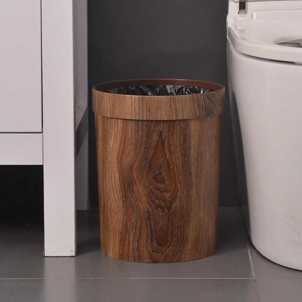 Retro Wood Grain Trash Can Living Room Waste Basket Creative Office Toilet Paper Basket Bathroom Bedroom Supplies - Pacisia
