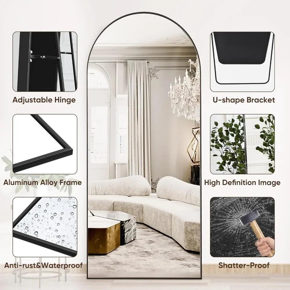 Mirror, 65*170 Oversized Independent, Arched Floor Standing Mirror, Black Full Body Mirror With Bracket In Bedroom - Pacisia