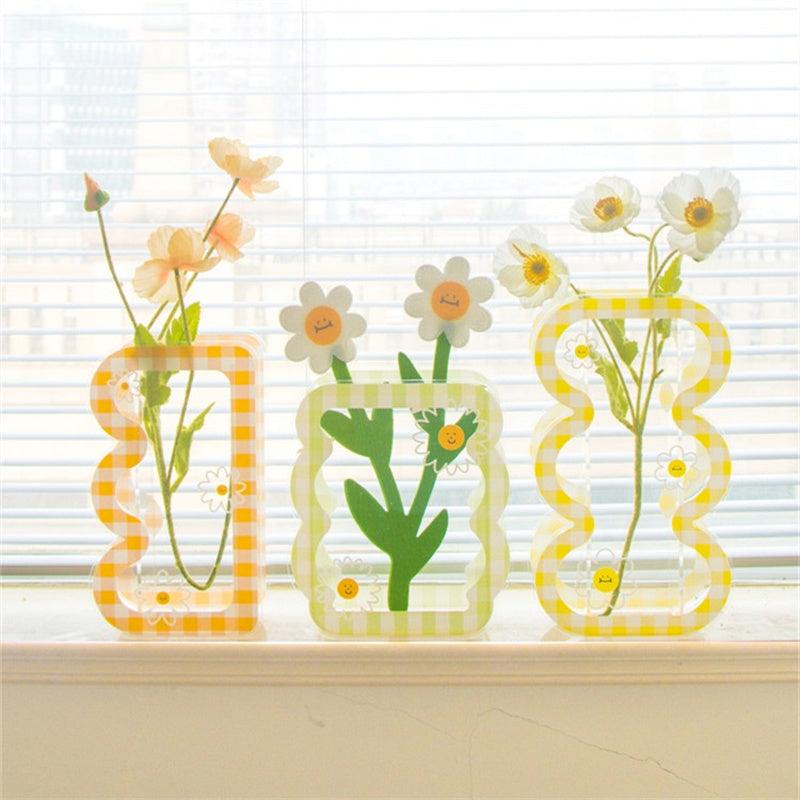 Acrylic Plaid Daisy Sun Flower Vase - Pacisia