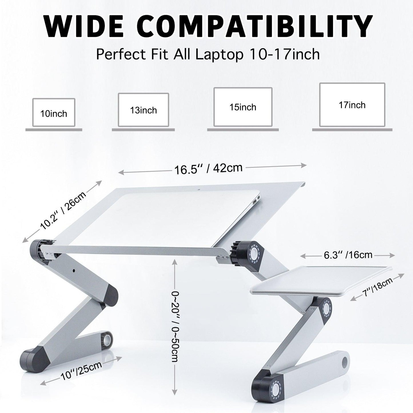 Adjustable Laptop Stand, RAINBEAN Laptop Desk with 2 CPU Cooling USB Fans for Bed Aluminum Lap Workstation Desk with Mouse Pad, Foldable Cook Book Stand Notebook Holder Sofa,Amazon Banned - Pacisia