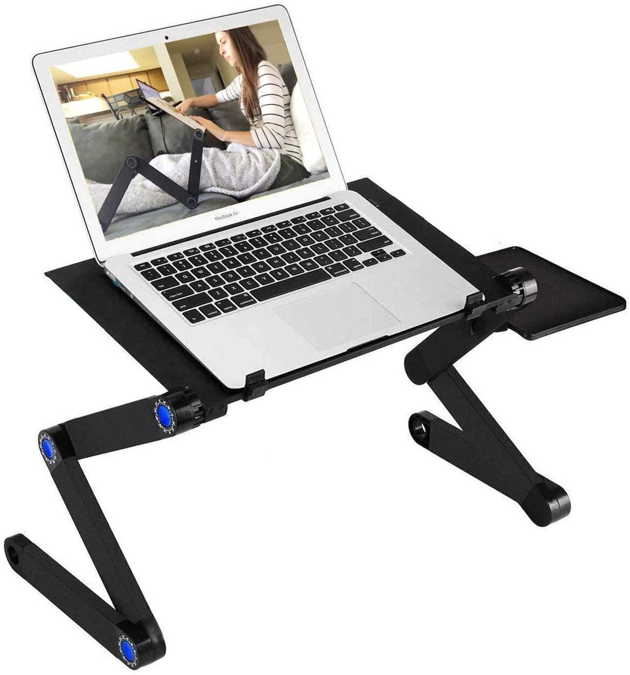 Adjustable Laptop Stand, RAINBEAN Laptop Desk with 2 CPU Cooling USB Fans for Bed Aluminum Lap Workstation Desk with Mouse Pad, Foldable Cook Book Stand Notebook Holder Sofa,Amazon Banned - Pacisia