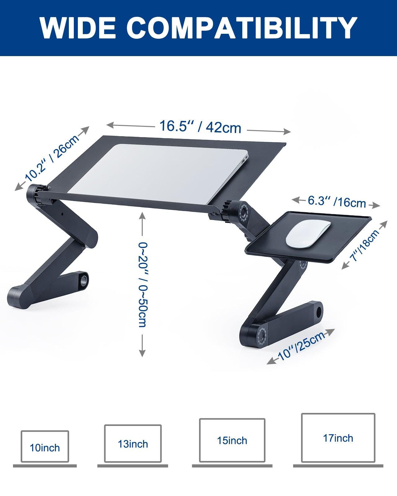 Adjustable Laptop Stand, RAINBEAN Laptop Desk with 2 CPU Cooling USB Fans for Bed Aluminum Lap Workstation Desk with Mouse Pad, Foldable Cook Book Stand Notebook Holder Sofa,Amazon Banned - Pacisia