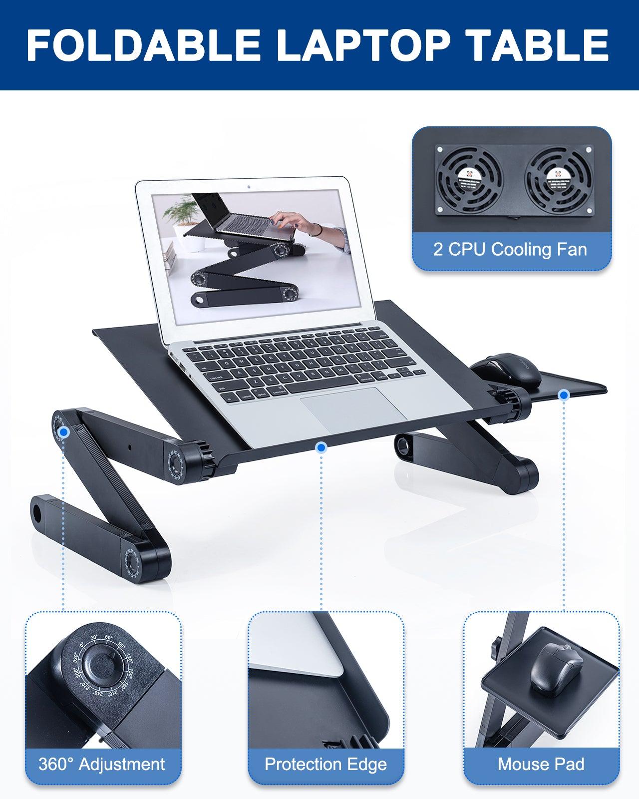 Adjustable Laptop Stand, RAINBEAN Laptop Desk with 2 CPU Cooling USB Fans for Bed Aluminum Lap Workstation Desk with Mouse Pad, Foldable Cook Book Stand Notebook Holder Sofa,Amazon Banned - Pacisia