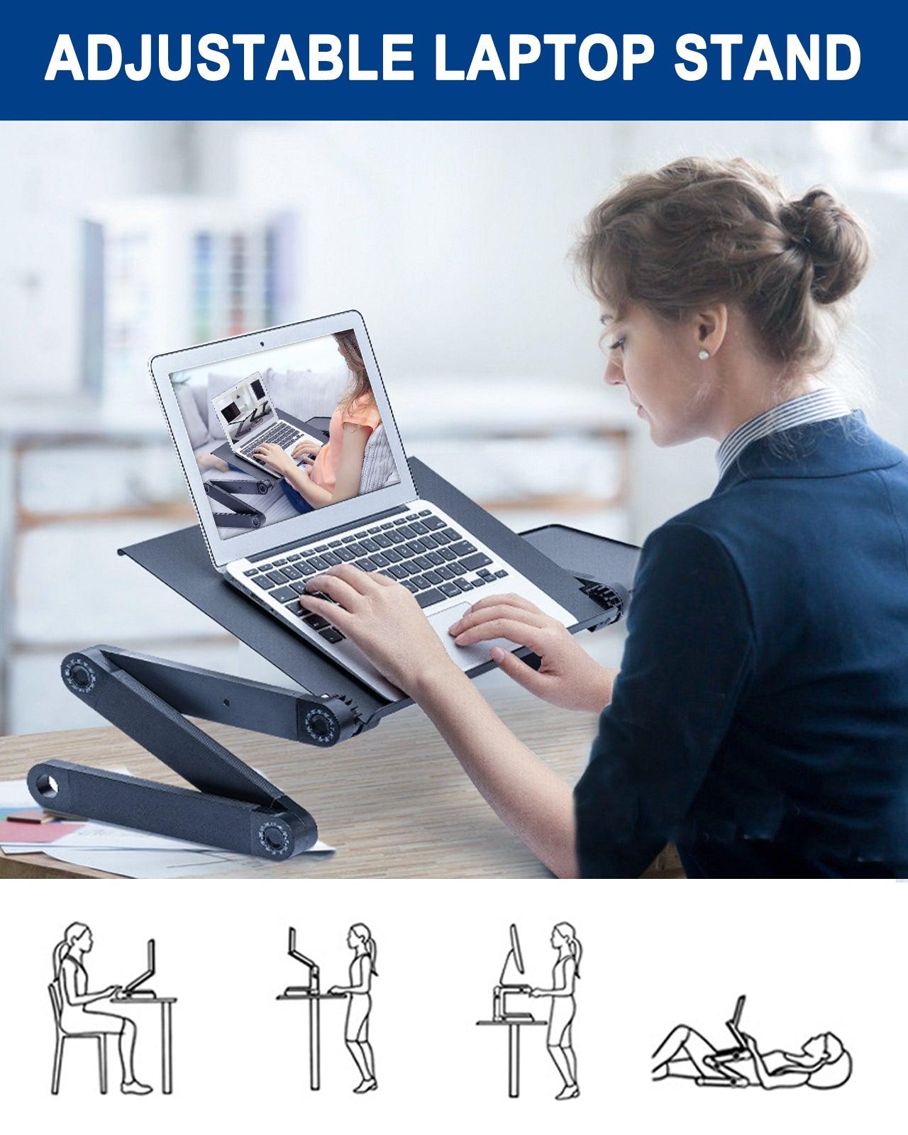 Adjustable Laptop Stand, RAINBEAN Laptop Desk with 2 CPU Cooling USB Fans for Bed Aluminum Lap Workstation Desk with Mouse Pad, Foldable Cook Book Stand Notebook Holder Sofa,Amazon Banned - Pacisia
