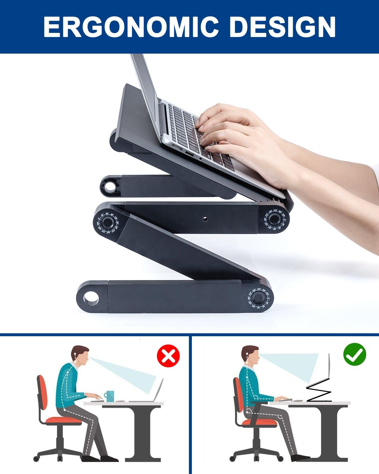 Adjustable Laptop Stand, RAINBEAN Laptop Desk with 2 CPU Cooling USB Fans for Bed Aluminum Lap Workstation Desk with Mouse Pad, Foldable Cook Book Stand Notebook Holder Sofa,Amazon Banned - Pacisia