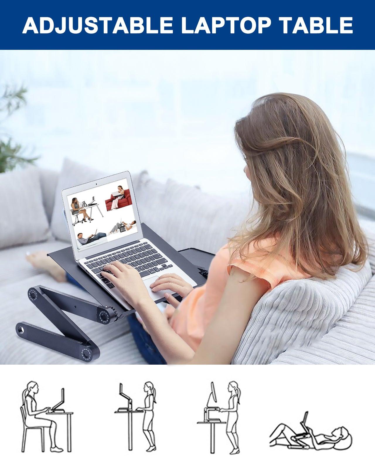 Adjustable Laptop Stand, RAINBEAN Laptop Desk with 2 CPU Cooling USB Fans for Bed Aluminum Lap Workstation Desk with Mouse Pad, Foldable Cook Book Stand Notebook Holder Sofa,Amazon Banned - Pacisia