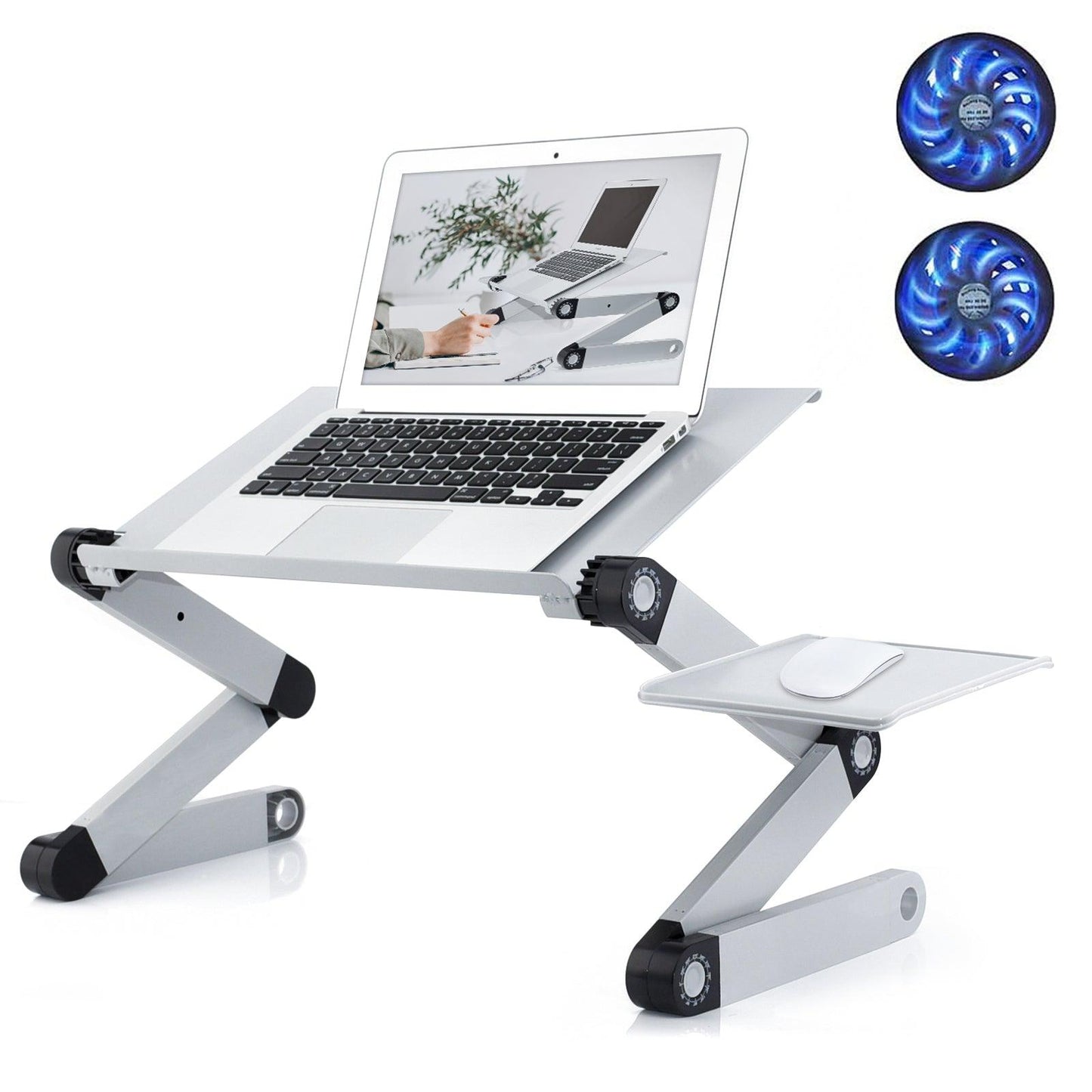 Adjustable Laptop Stand, RAINBEAN Laptop Desk with 2 CPU Cooling USB Fans for Bed Aluminum Lap Workstation Desk with Mouse Pad, Foldable Cook Book Stand Notebook Holder Sofa,Amazon Banned - Pacisia