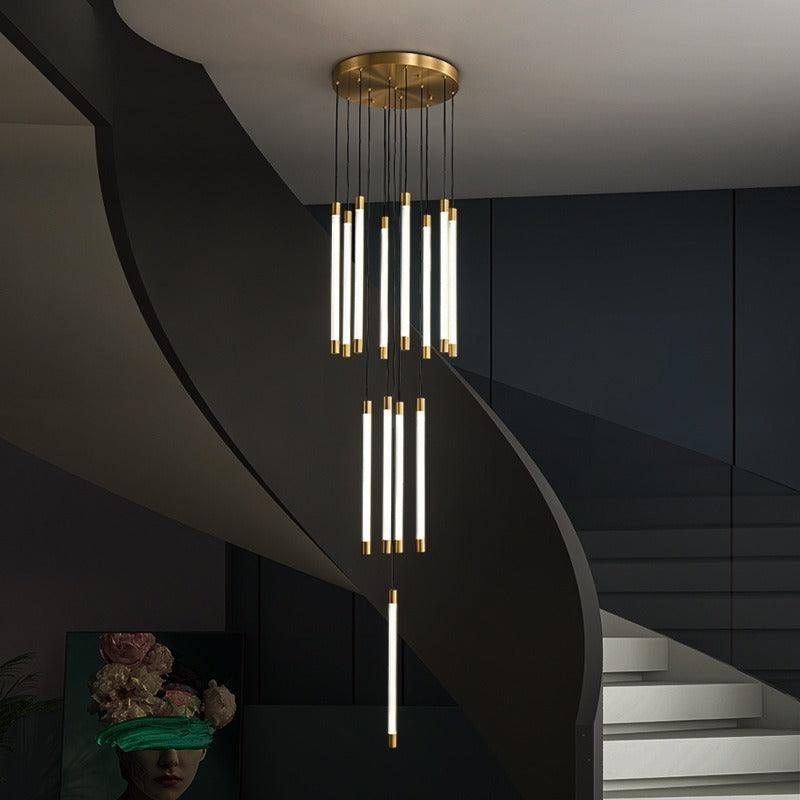All Copper Duplex Staircase Long Chandelier - Pacisia