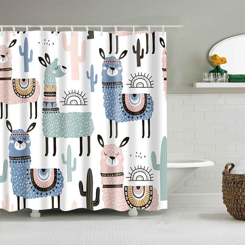 Alpaca and Cactus Digital Printing Shower Curtain - Pacisia