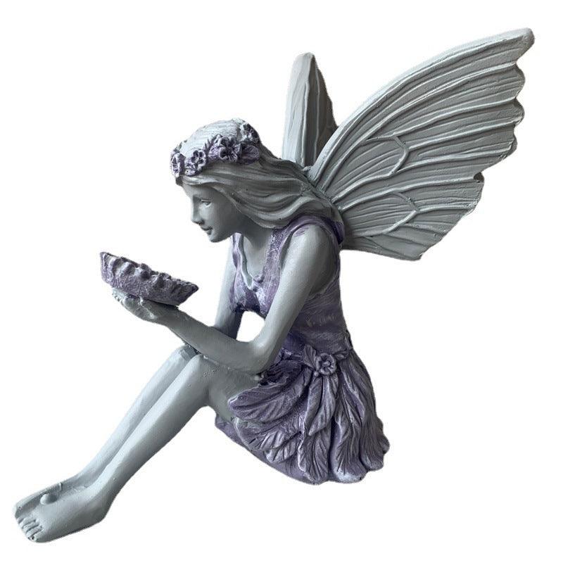Angel Girl Statue Bouquet Flower Fairy Garden Ornament - Pacisia