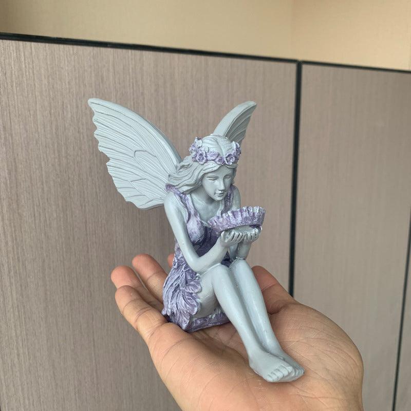 Angel Girl Statue Bouquet Flower Fairy Garden Ornament - Pacisia