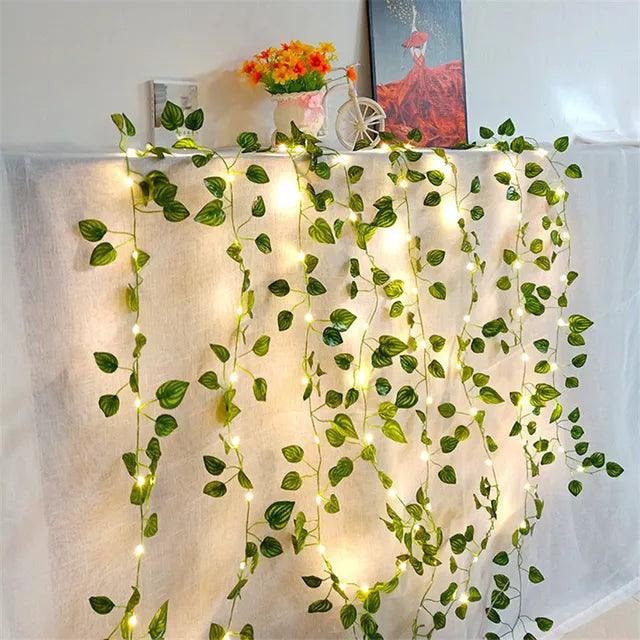Flower Green Leaf String Lights Artificial Vine Fairy Lights Battery Powered Christmas Tree Garland Light for Weeding Home Decor - Pacisia
