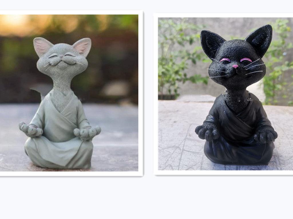 Whimsical Black Buddha Cat Figurine Meditation Yoga Collectible Happy Cat Decor Home Garden Decoration Garden Ornament - Pacisia