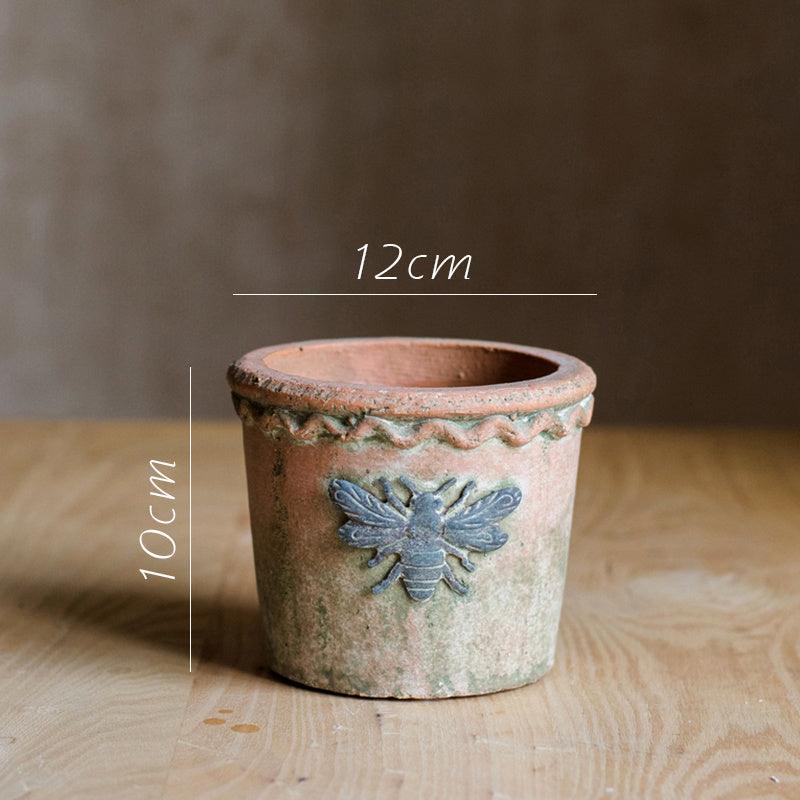 Bee red pottery flowerpot flower vase garden groceries - Pacisia