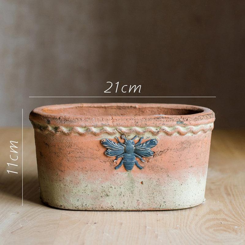 Bee red pottery flowerpot flower vase garden groceries - Pacisia