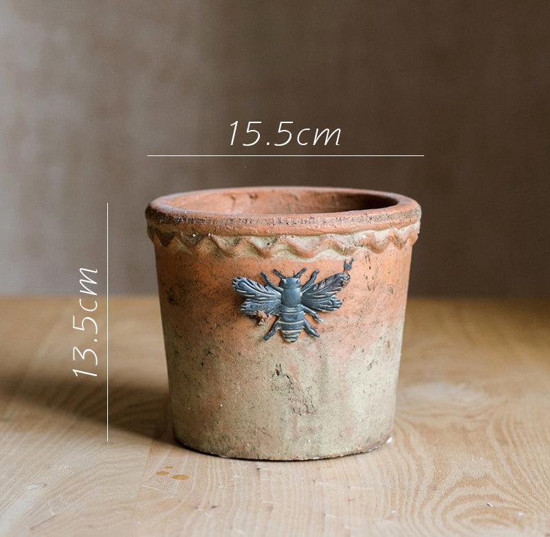 Bee red pottery flowerpot flower vase garden groceries - Pacisia