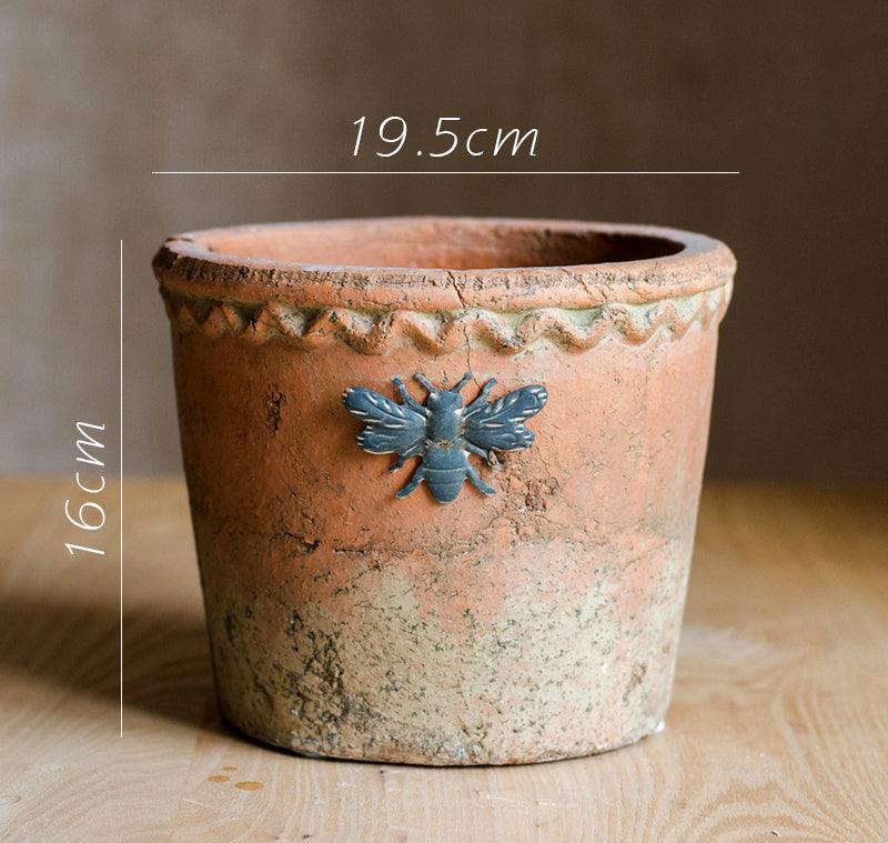 Bee red pottery flowerpot flower vase garden groceries - Pacisia