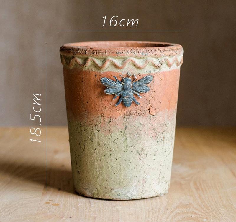 Bee red pottery flowerpot flower vase garden groceries - Pacisia