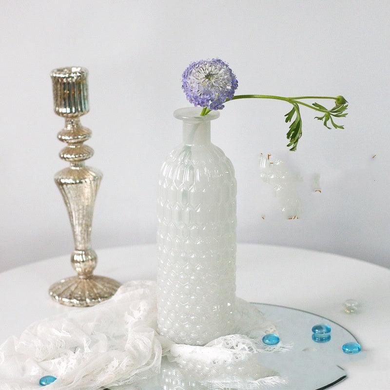 White Blue Glass Small Vase Living Room Flower Arrangement Decoration High Sense Niche Morandi Restaurant Decoration - Pacisia