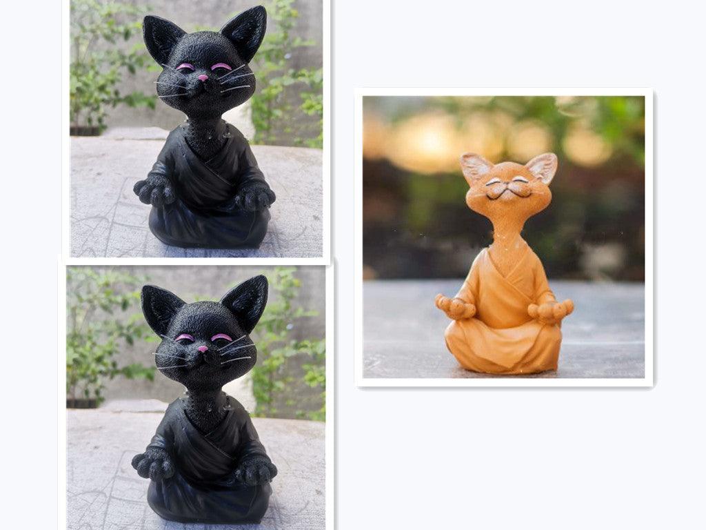 Whimsical Black Buddha Cat Figurine Meditation Yoga Collectible Happy Cat Decor Home Garden Decoration Garden Ornament - Pacisia