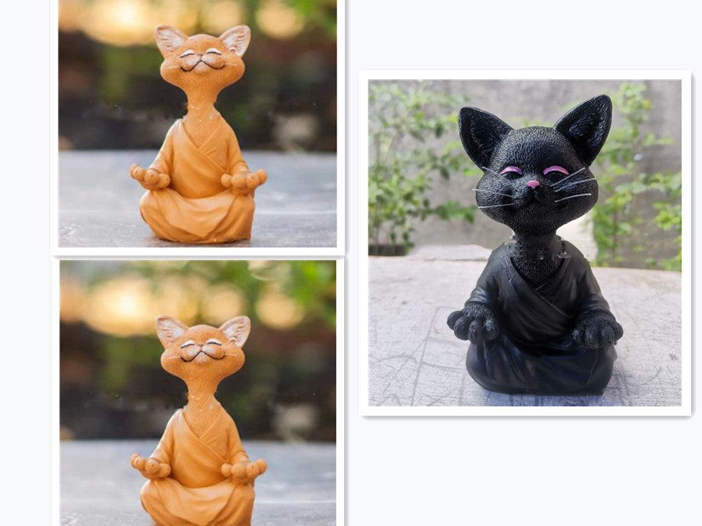 Whimsical Black Buddha Cat Figurine Meditation Yoga Collectible Happy Cat Decor Home Garden Decoration Garden Ornament - Pacisia