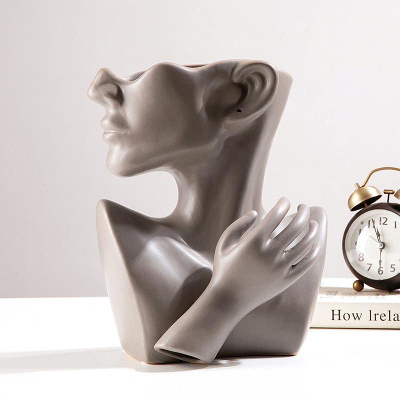 Ceramic human face art vase floral - Pacisia