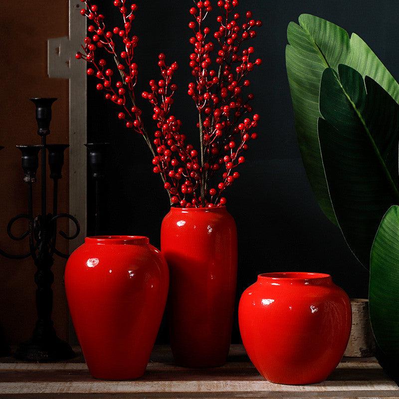 Ceramic Red Living Room Creative Home Decoration Fake Flower Vase - Pacisia