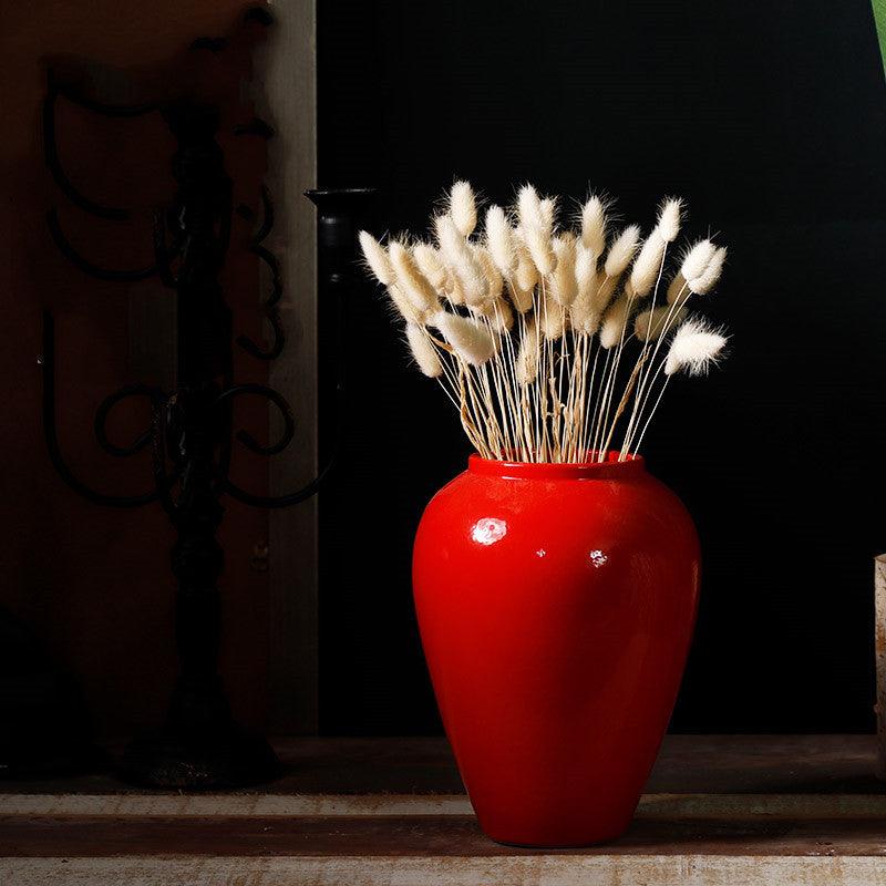 Ceramic Red Living Room Creative Home Decoration Fake Flower Vase - Pacisia