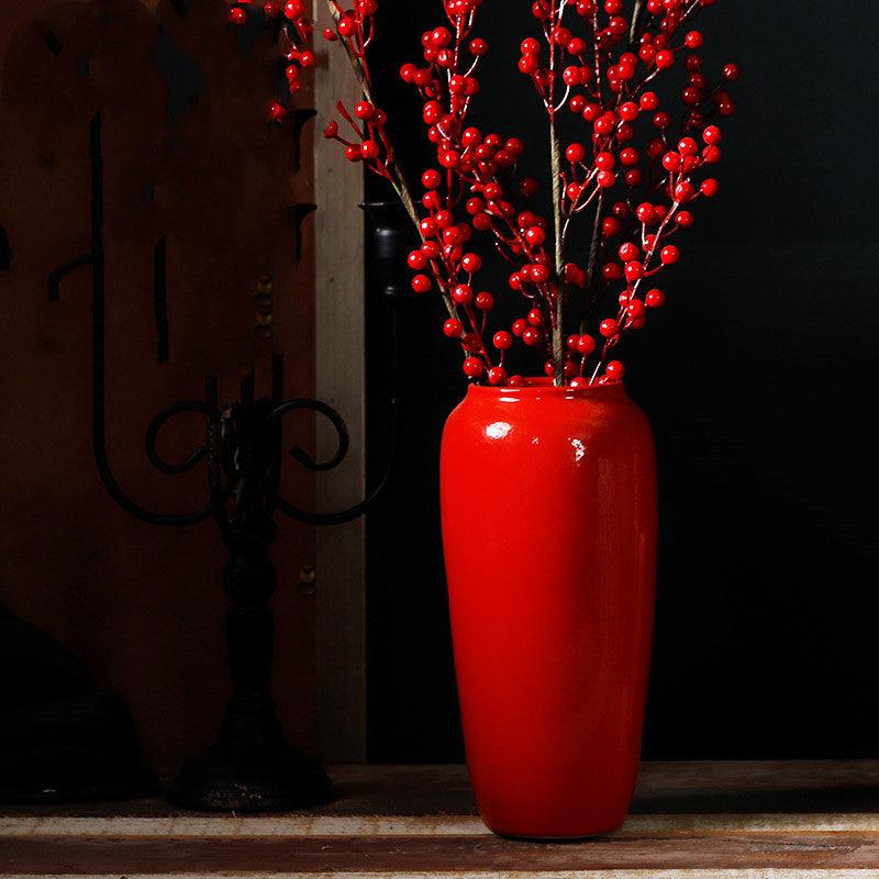 Ceramic Red Living Room Creative Home Decoration Fake Flower Vase - Pacisia