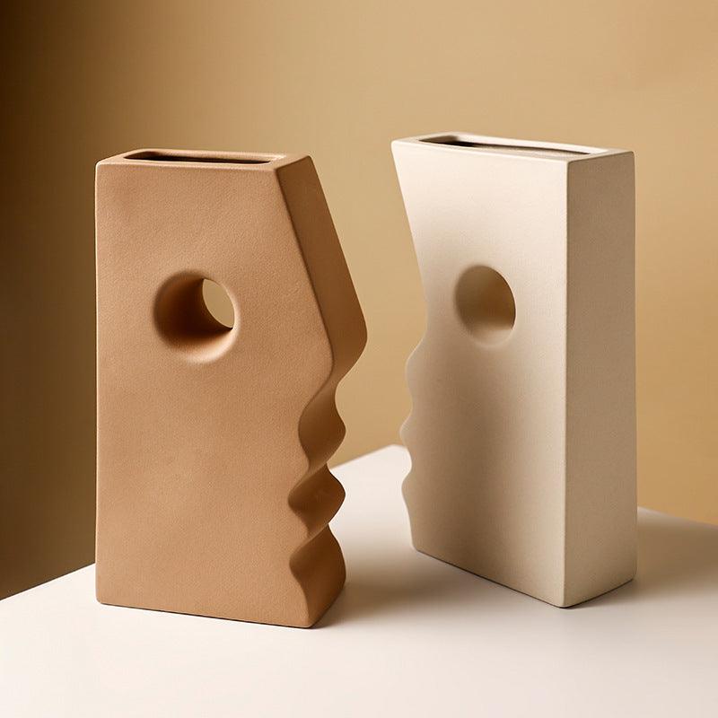 Ceramic Simple Human Face Vase Decoration Living Room - Pacisia