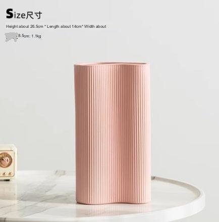 Ceramic Vertical Striped Vase With Flower Arrangement Decoration - Pacisia