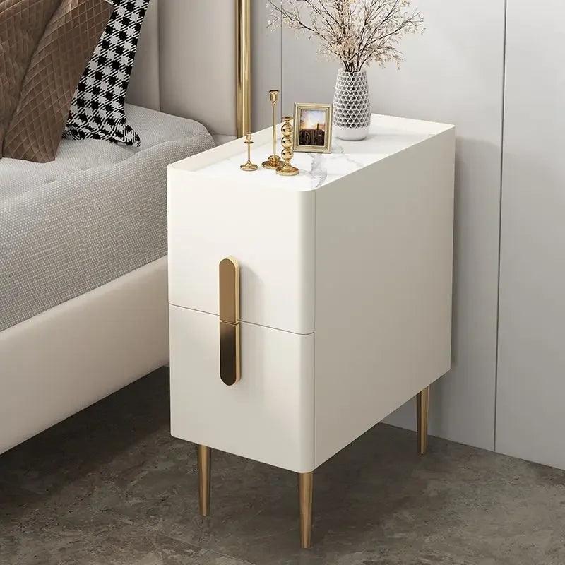 Charging White Nightstands Small Narrow Organizer Side Gold Bedside Table Storage Smart High Quality Szafki Nocne Home Decor - Pacisia