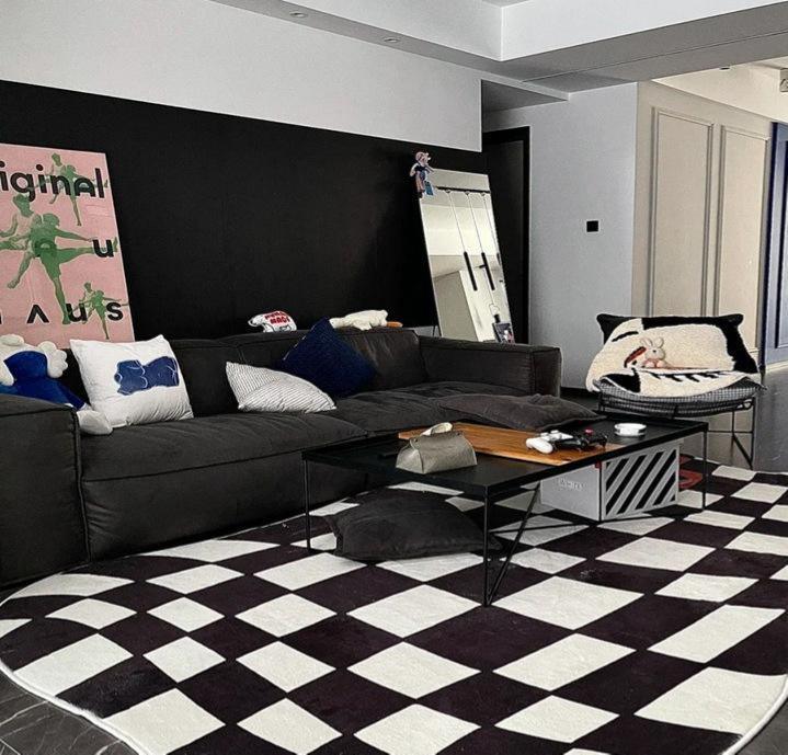 Checkerboard Carpet Green And White Checkered Moroccan Floor Mat - Pacisia