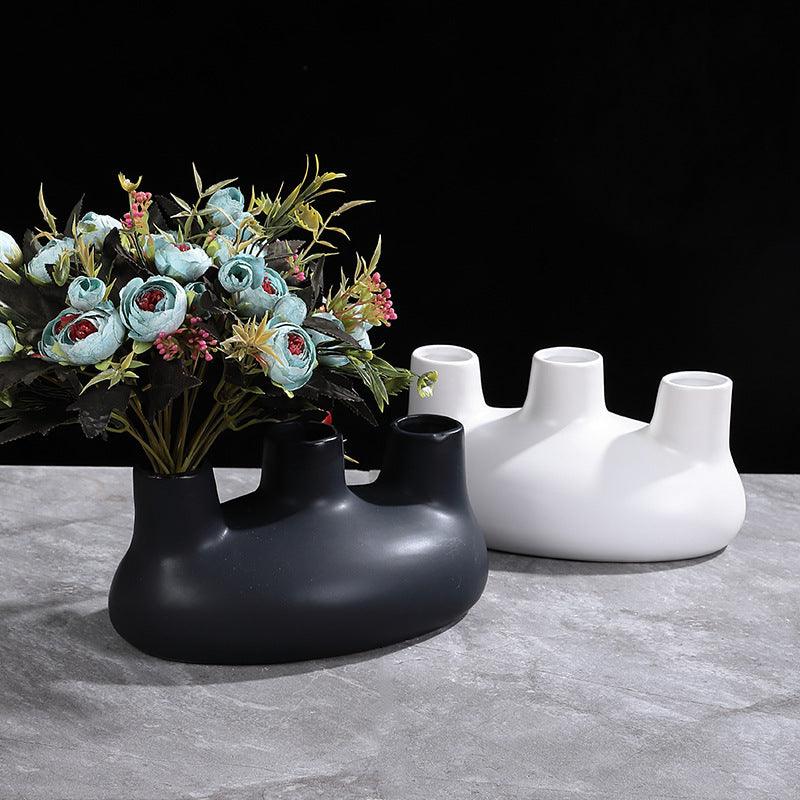 Creative And Simple Three-port Ceramic Vase Flower Arrangement Ornaments - Pacisia