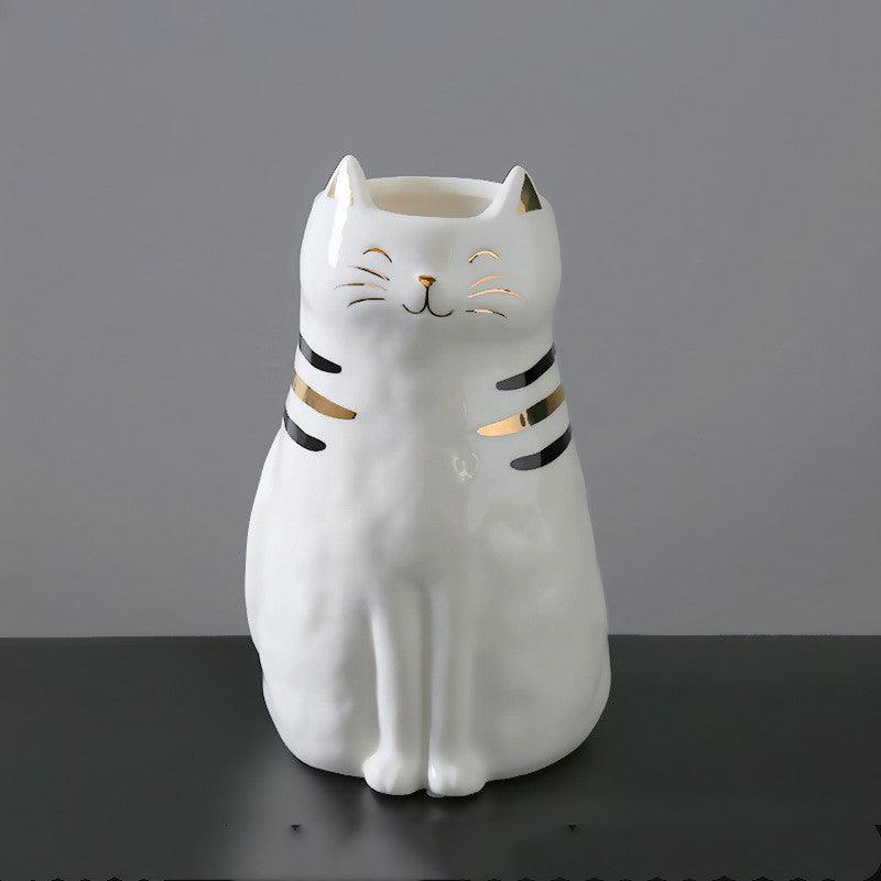 Creative Cute Cat Ceramic Vase Decoration for Living Room - Pacisia