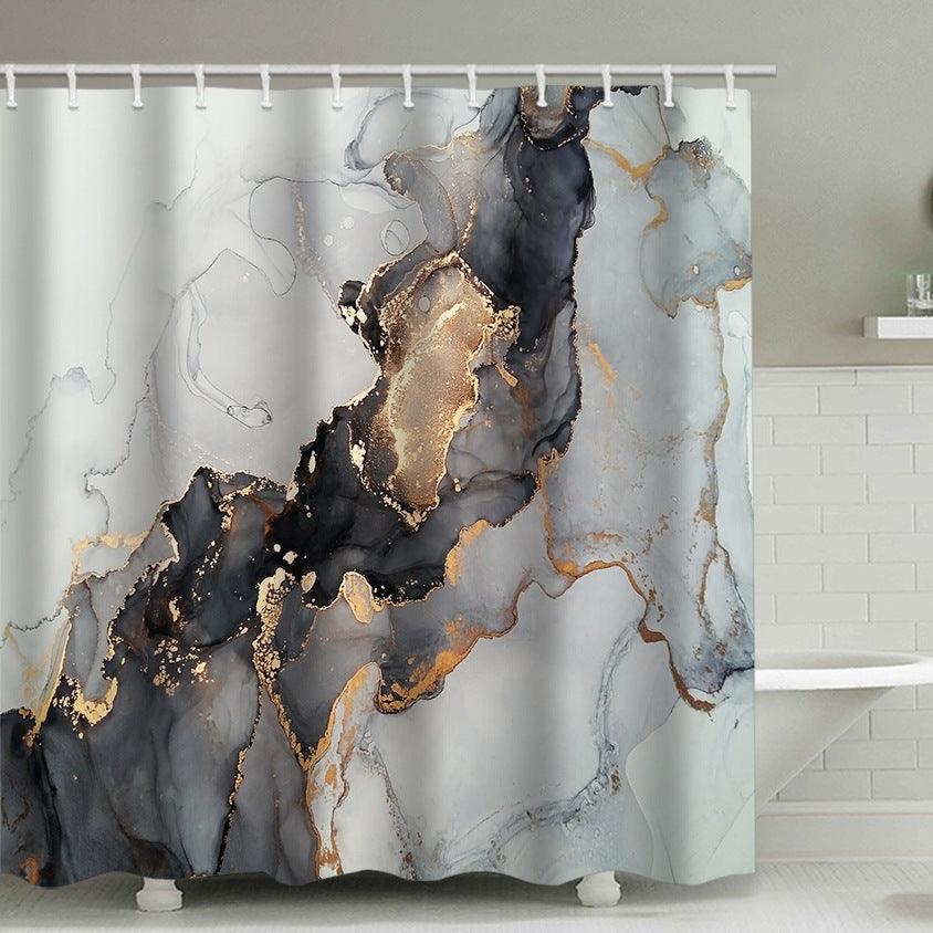 Curtain-Sets Marble Fabric-Shower Abstract Bathroom Modern Black Luxury And Gold Art - Pacisia