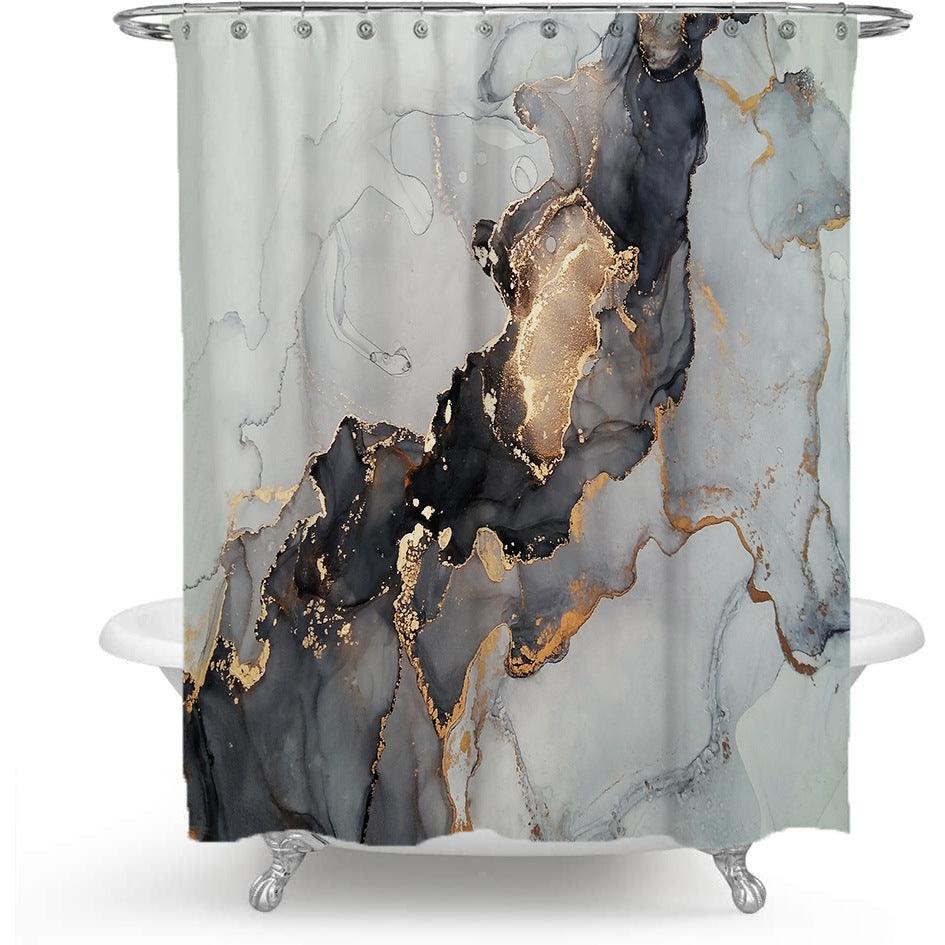 Curtain-Sets Marble Fabric-Shower Abstract Bathroom Modern Black Luxury And Gold Art - Pacisia