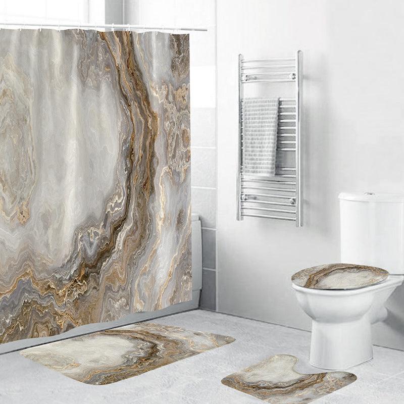 Digital Printing Shower Curtain Floor Mat Toilet Mat Bathroom Three-piece Set - Pacisia