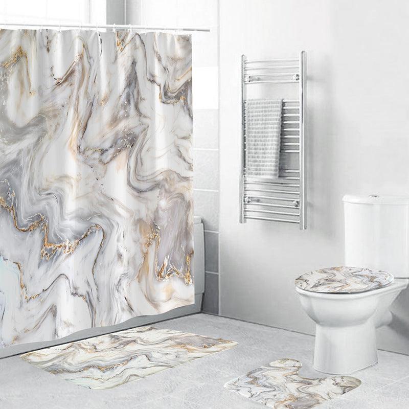 Digital Printing Shower Curtain Floor Mat Toilet Mat Bathroom Three-piece Set - Pacisia