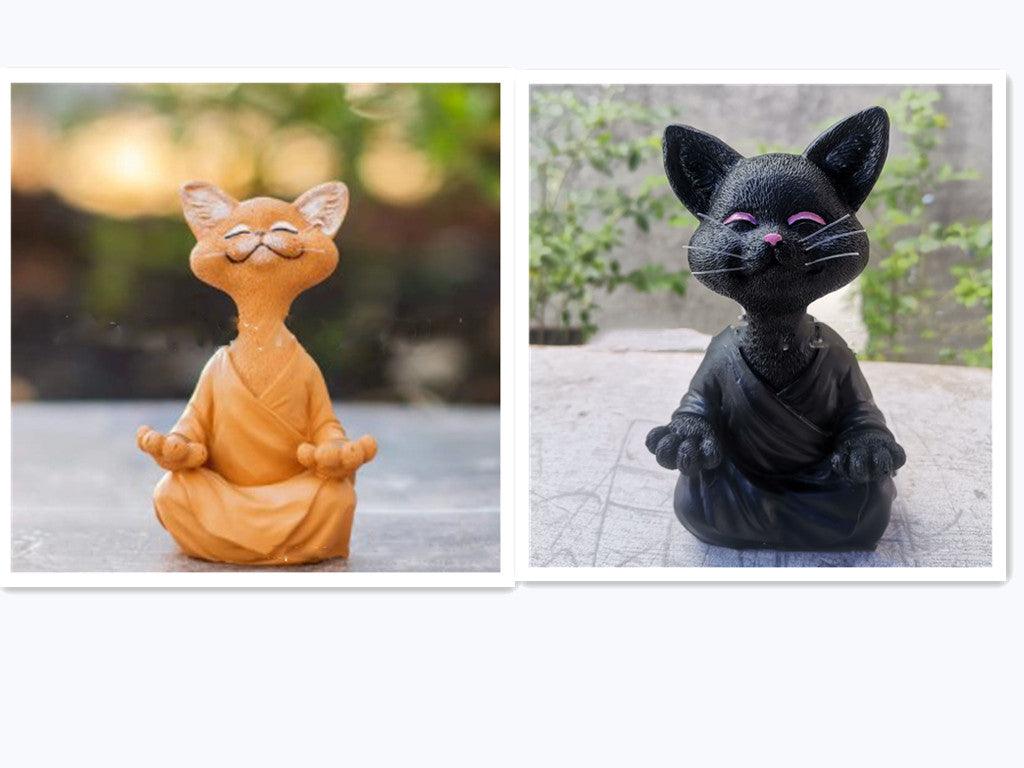 Whimsical Black Buddha Cat Figurine Meditation Yoga Collectible Happy Cat Decor Home Garden Decoration Garden Ornament - Pacisia