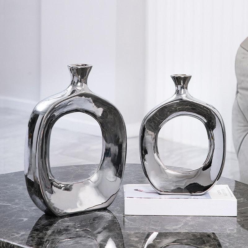 Electroplated Silver Ceramic Vase Desktop Decoration - Pacisia