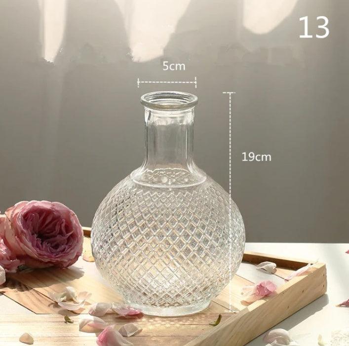 Embossed Transparent Glass Vase Flower Arrangement Decoration - Pacisia