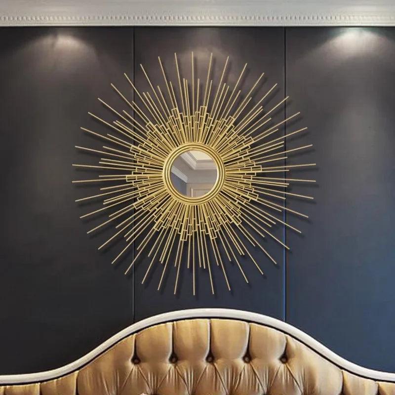 Europe Wrought Iron Wall Hanging Gold Sun Flower Decorative Mirrors Decor Home Livingroom Background Wall Mural Ornaments Crafts - Pacisia