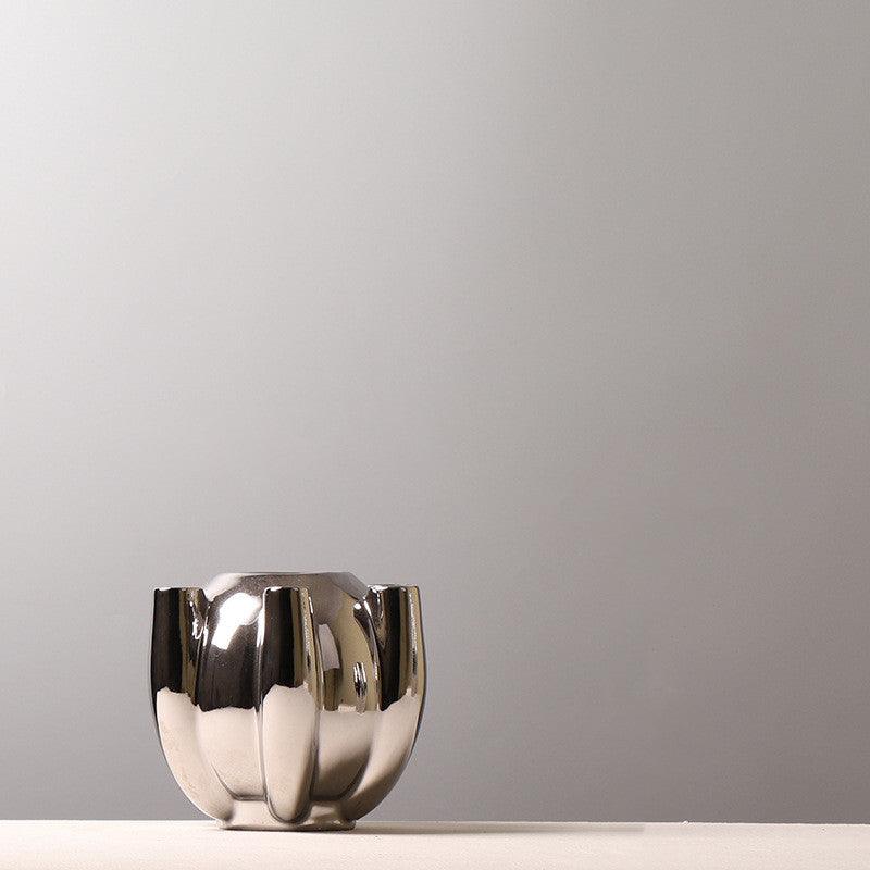 European-style Electroplated Ceramic Vase With Silver Flower - Pacisia